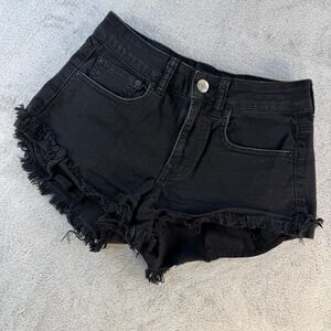 American Eagle Denim Shorts Women Low Rise Festival Frayed Black Size 2 Y2K